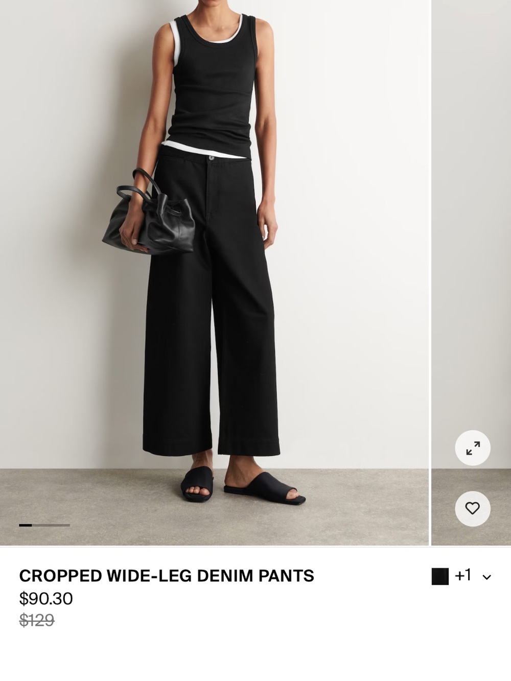 COS Cropped Wide-Leg Denim Pants - Black